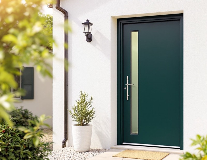 Porte d'entrée aluminium vert foncé